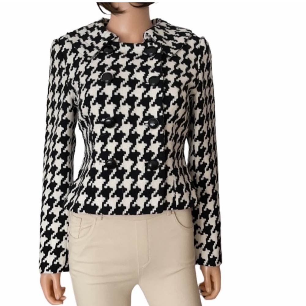 White House Black Market Houndstooth Pea Coat Blazer